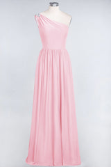 Affordable Chiffon One-Shoulder Ruffle Bridesmaid Dress with Beadings-Babyonlines