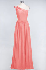 Affordable Chiffon One-Shoulder Ruffle Bridesmaid Dress with Beadings-Babyonlines