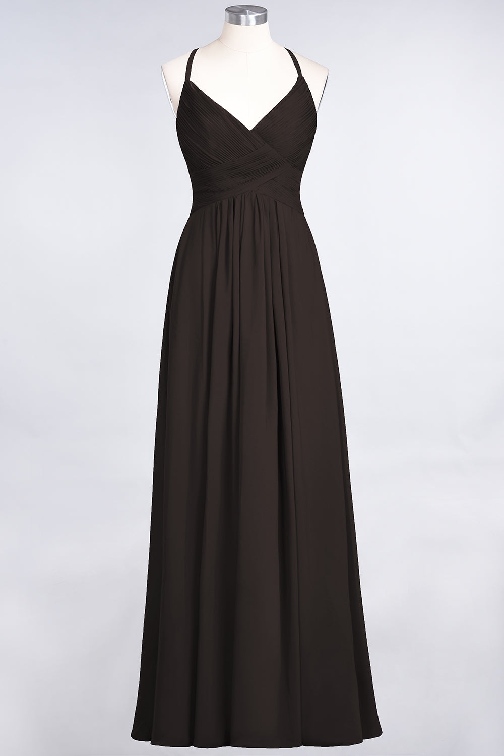 Affordable Chiffon Ruffle V-Neck Bridesmaid Dress with Spaghetti Straps-Babyonlines