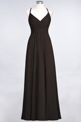Affordable Chiffon Ruffle V-Neck Bridesmaid Dress with Spaghetti Straps-Babyonlines