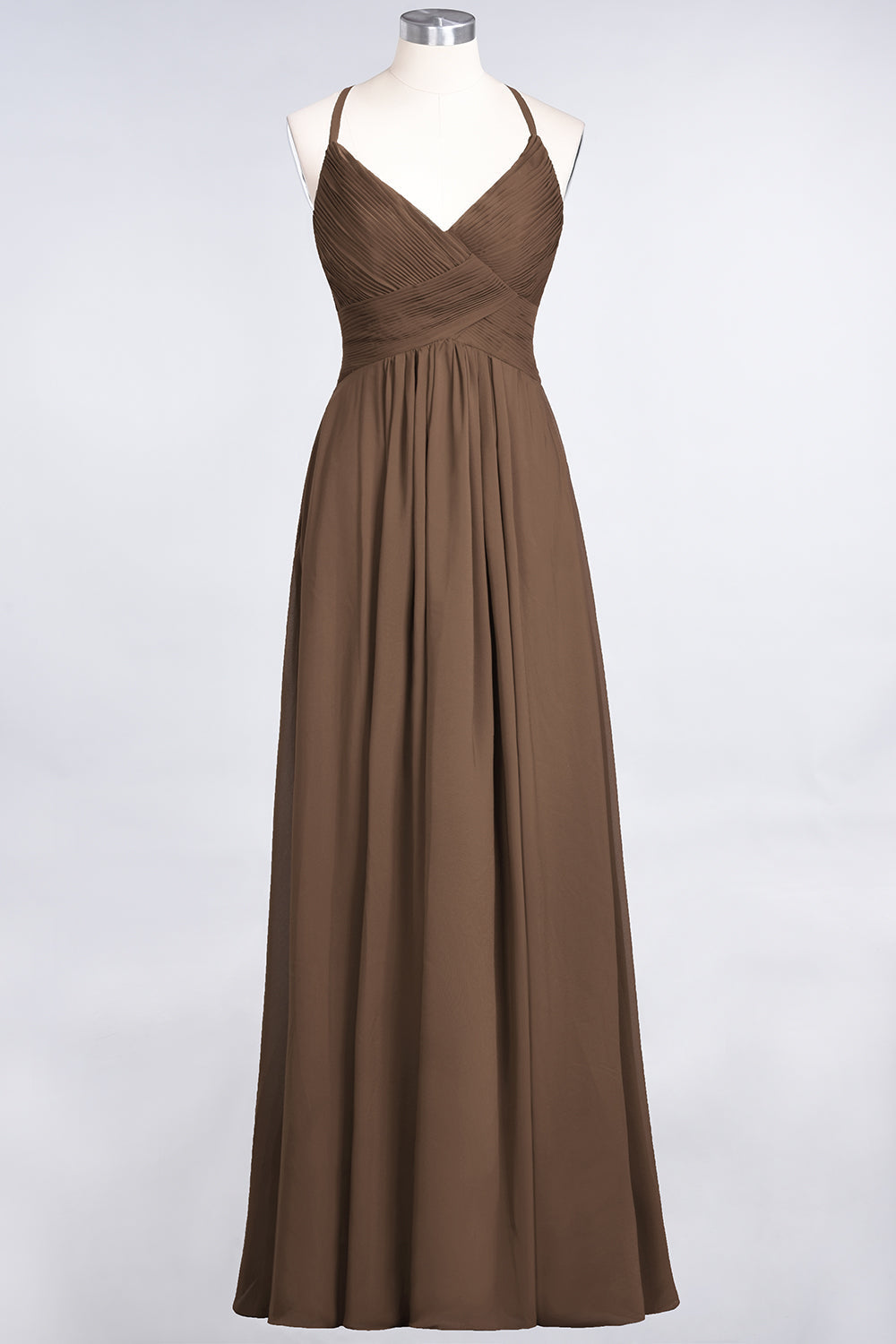 Affordable Chiffon Ruffle V-Neck Bridesmaid Dress with Spaghetti Straps-Babyonlines