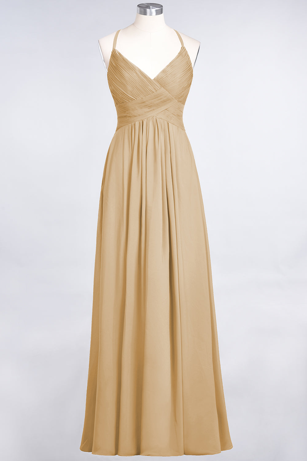Affordable Chiffon Ruffle V-Neck Bridesmaid Dress with Spaghetti Straps-Babyonlines