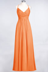 Affordable Chiffon Ruffle V-Neck Bridesmaid Dress with Spaghetti Straps-Babyonlines