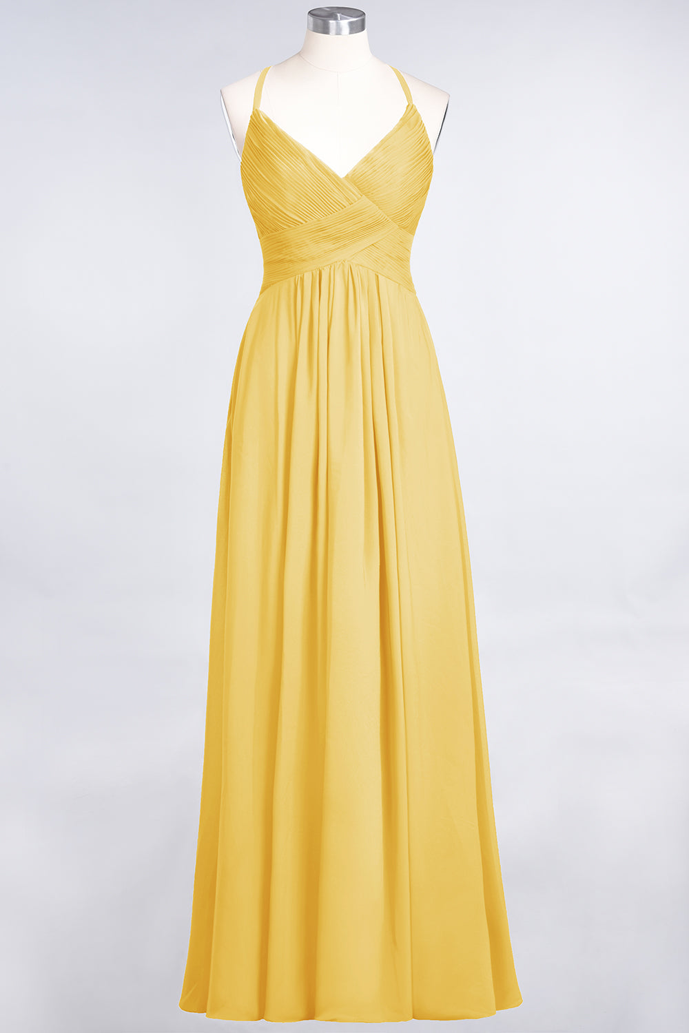 Affordable Chiffon Ruffle V-Neck Bridesmaid Dress with Spaghetti Straps-Babyonlines
