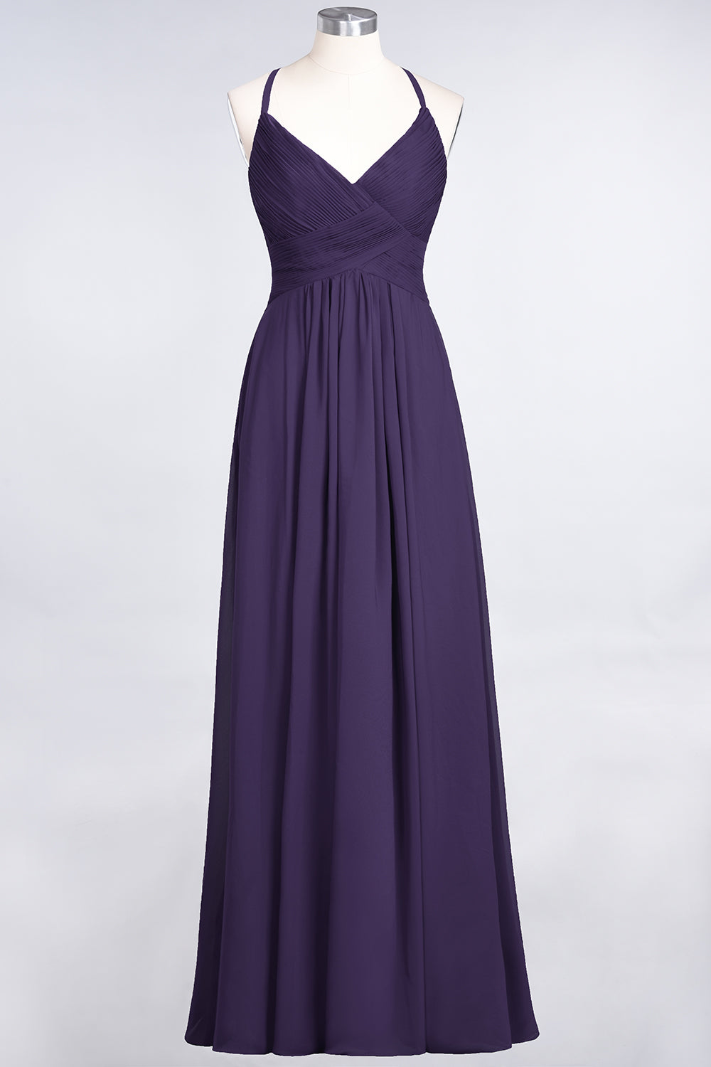 Affordable Chiffon Ruffle V-Neck Bridesmaid Dress with Spaghetti Straps-Babyonlines