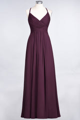 Affordable Chiffon Ruffle V-Neck Bridesmaid Dress with Spaghetti Straps-Babyonlines
