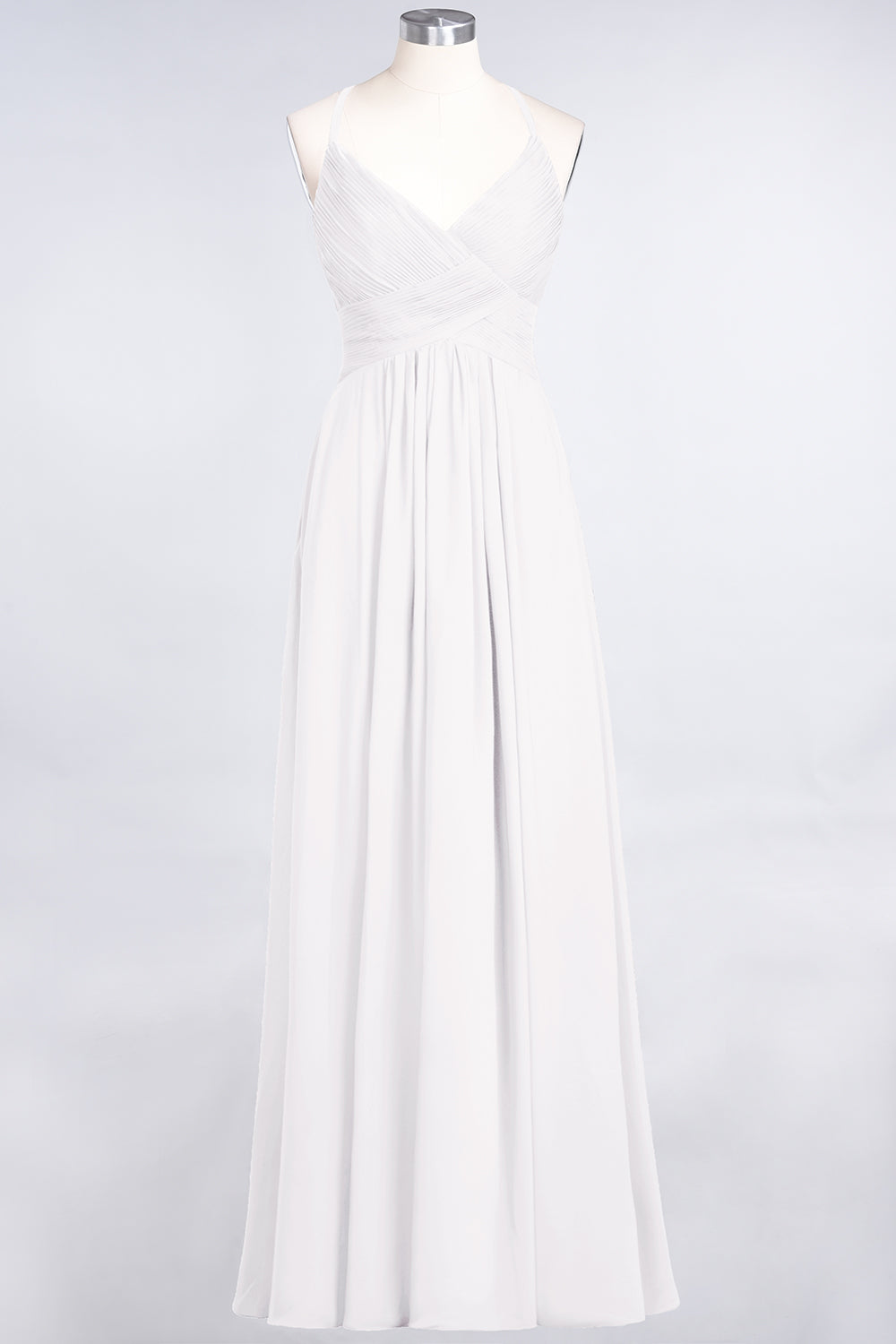 Affordable Chiffon Ruffle V-Neck Bridesmaid Dress with Spaghetti Straps-Babyonlines