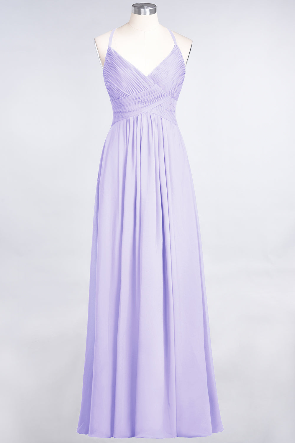 Affordable Chiffon Ruffle V-Neck Bridesmaid Dress with Spaghetti Straps-Babyonlines