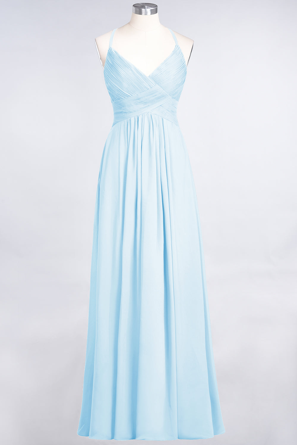 Affordable Chiffon Ruffle V-Neck Bridesmaid Dress with Spaghetti Straps-Babyonlines