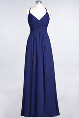 Affordable Chiffon Ruffle V-Neck Bridesmaid Dress with Spaghetti Straps-Babyonlines