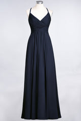 Affordable Chiffon Ruffle V-Neck Bridesmaid Dress with Spaghetti Straps-Babyonlines