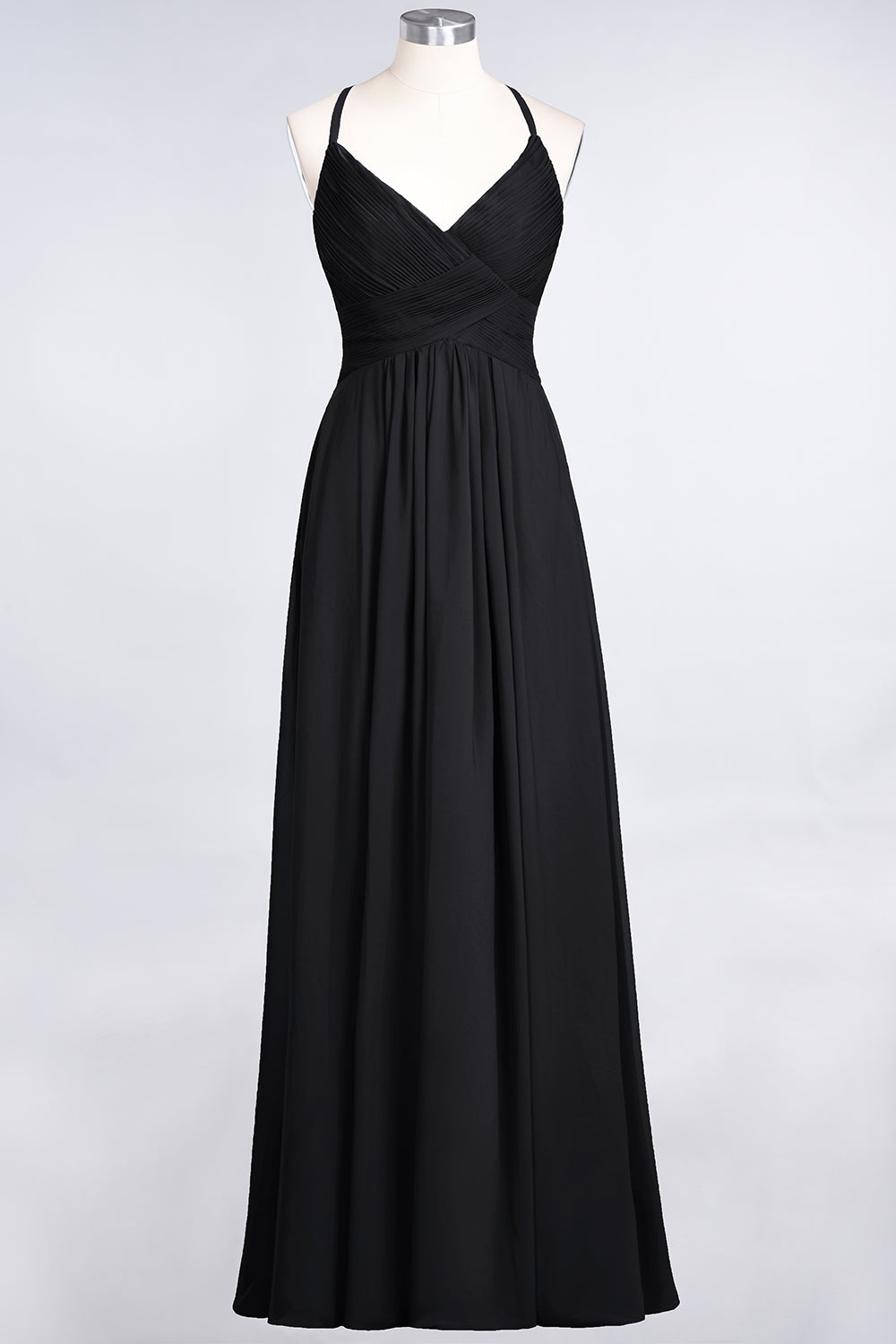Affordable Chiffon Ruffle V-Neck Bridesmaid Dress with Spaghetti Straps-Babyonlines