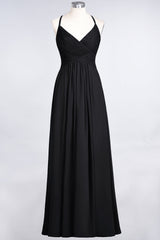 Affordable Chiffon Ruffle V-Neck Bridesmaid Dress with Spaghetti Straps-Babyonlines