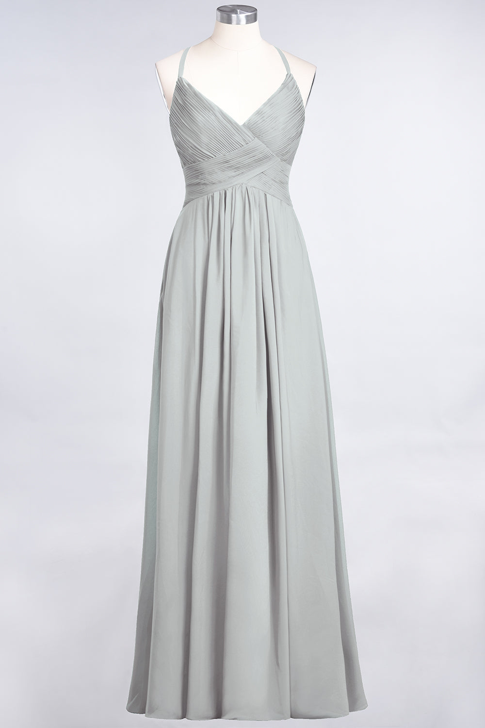 Affordable Chiffon Ruffle V-Neck Bridesmaid Dress with Spaghetti Straps-Babyonlines