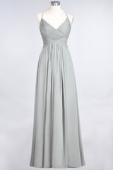 Affordable Chiffon Ruffle V-Neck Bridesmaid Dress with Spaghetti Straps-Babyonlines