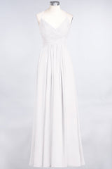 Affordable Chiffon Ruffle V-Neck Bridesmaid Dress with Spaghetti Straps-Babyonlines