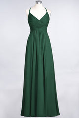 Affordable Chiffon Ruffle V-Neck Bridesmaid Dress with Spaghetti Straps-Babyonlines