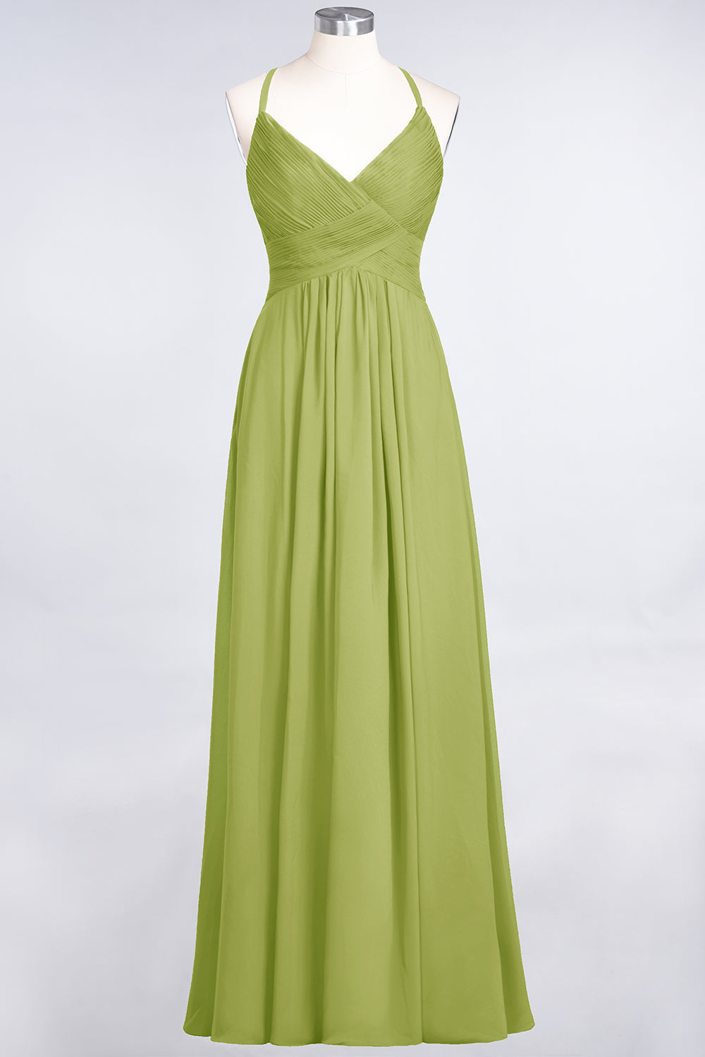 Affordable Chiffon Ruffle V-Neck Bridesmaid Dress with Spaghetti Straps-Babyonlines