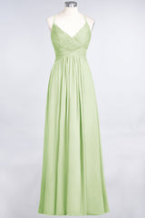 Affordable Chiffon Ruffle V-Neck Bridesmaid Dress with Spaghetti Straps-Babyonlines
