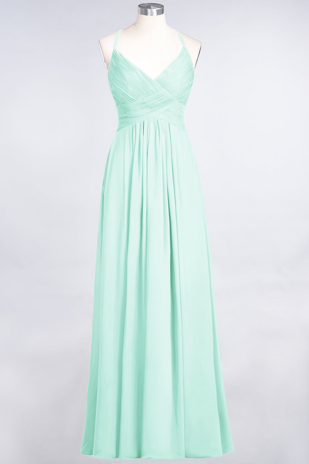 Affordable Chiffon Ruffle V-Neck Bridesmaid Dress with Spaghetti Straps-Babyonlines