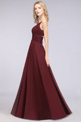 Affordable Chiffon Ruffle V-Neck Bridesmaid Dress with Spaghetti Straps-Babyonlines