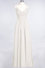 Affordable Chiffon Ruffle V-Neck Bridesmaid Dress with Spaghetti Straps-Babyonlines