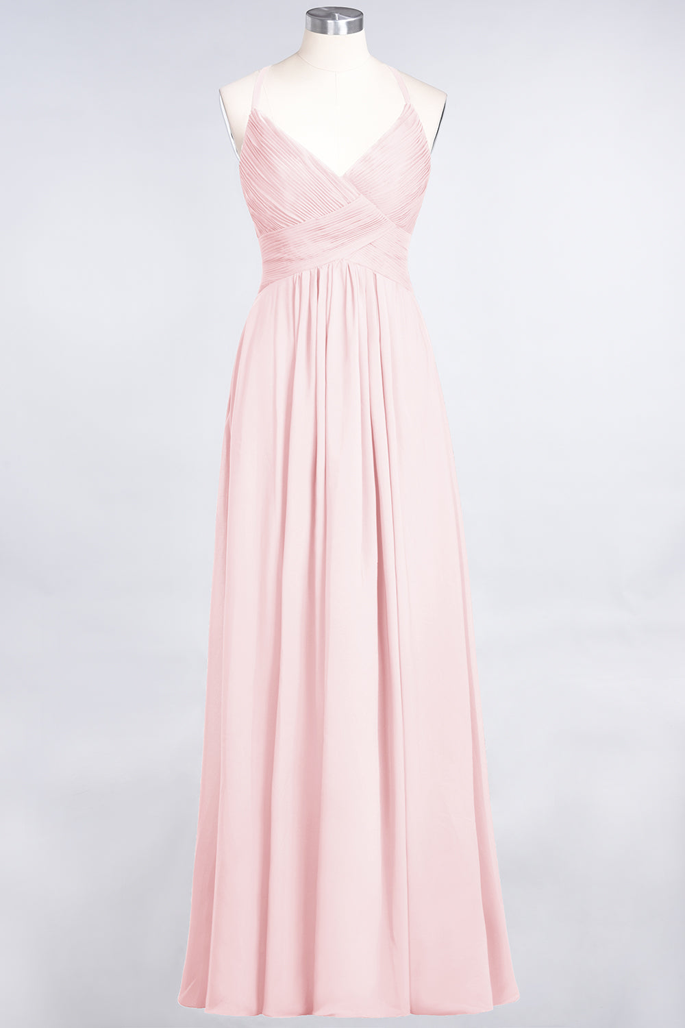 Affordable Chiffon Ruffle V-Neck Bridesmaid Dress with Spaghetti Straps-Babyonlines