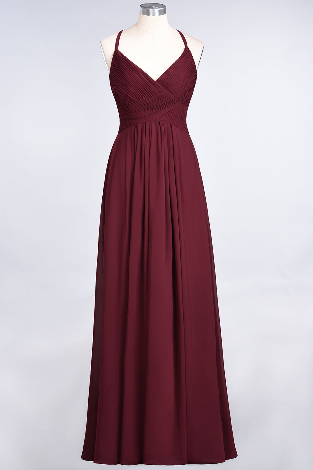 Affordable Chiffon Ruffle V-Neck Bridesmaid Dress with Spaghetti Straps-Babyonlines