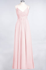 Affordable Chiffon Ruffle V-Neck Bridesmaid Dress with Spaghetti Straps-Babyonlines