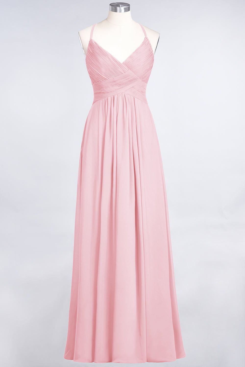Affordable Chiffon Ruffle V-Neck Bridesmaid Dress with Spaghetti Straps-Babyonlines
