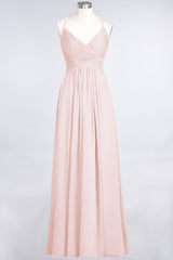 Affordable Chiffon Ruffle V-Neck Bridesmaid Dress with Spaghetti Straps-Babyonlines