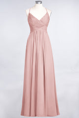 Affordable Chiffon Ruffle V-Neck Bridesmaid Dress with Spaghetti Straps-Babyonlines