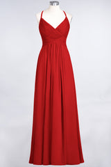 Affordable Chiffon Ruffle V-Neck Bridesmaid Dress with Spaghetti Straps-Babyonlines