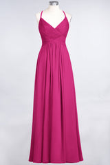 Affordable Chiffon Ruffle V-Neck Bridesmaid Dress with Spaghetti Straps-Babyonlines