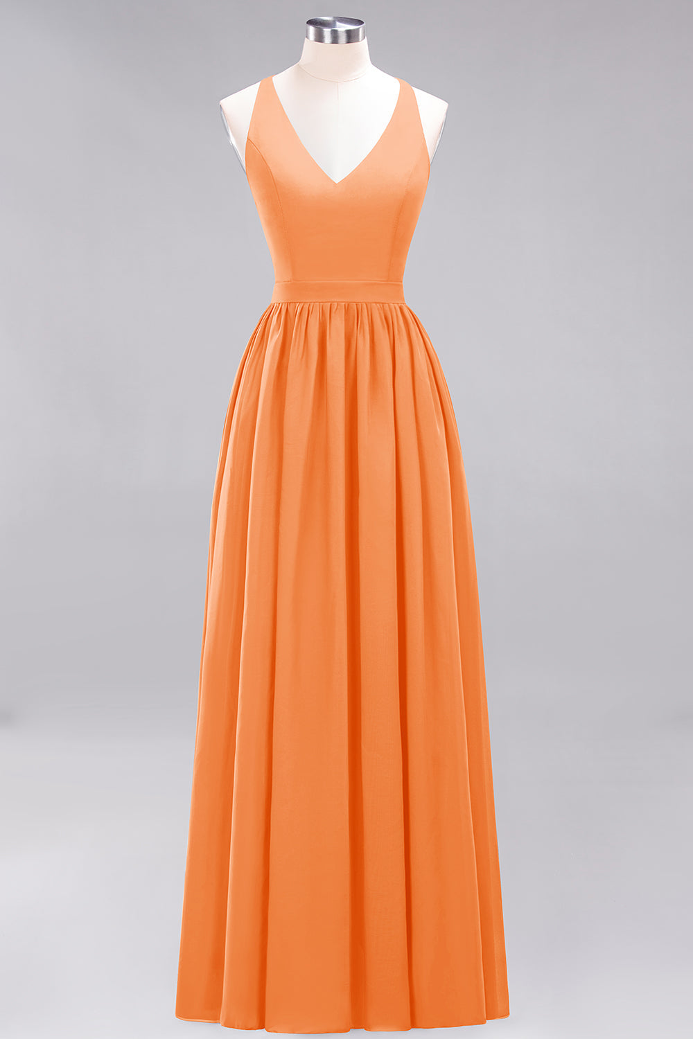 Affordable Chiffon V-Neck Sleeveless Lace Bridesmaid Dress Online-Babyonlines