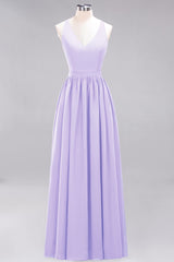 Affordable Chiffon V-Neck Sleeveless Lace Bridesmaid Dress Online-Babyonlines