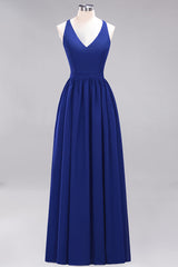 Affordable Chiffon V-Neck Sleeveless Lace Bridesmaid Dress Online-Babyonlines
