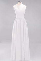 Affordable Chiffon V-Neck Sleeveless Lace Bridesmaid Dress Online-Babyonlines