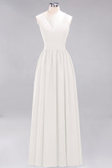 Affordable Chiffon V-Neck Sleeveless Lace Bridesmaid Dress Online-Babyonlines