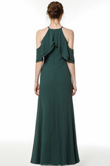 Affordable Cold-shoulder Ruffle Dark Green Bridesmaid Dresses Online-Babyonlines