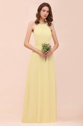 Affordable Daffodil Chiffon Sleeveless Long Bridesmaid Dress with Ruffle-Babyonlines