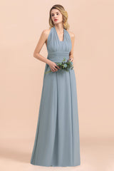 Affordable Dusty Blue Ruffle Convertible Bridemsiad Dress-Babyonlines