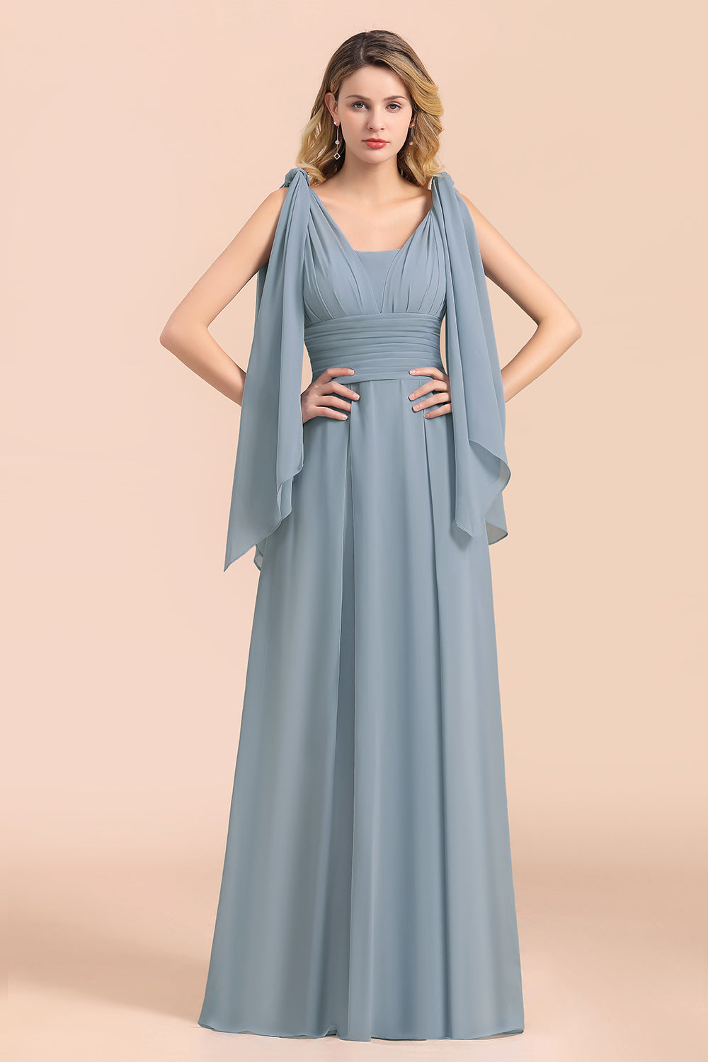 Affordable Dusty Blue Ruffle Convertible Bridemsiad Dress-Babyonlines