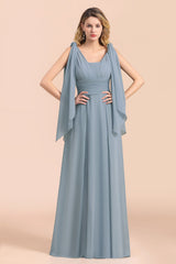 Affordable Dusty Blue Ruffle Convertible Bridemsiad Dress-Babyonlines