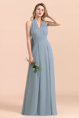Affordable Dusty Blue Ruffle Convertible Bridemsiad Dress-Babyonlines