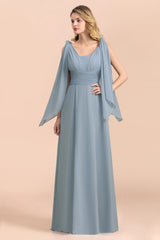 Affordable Dusty Blue Ruffle Convertible Bridemsiad Dress-Babyonlines