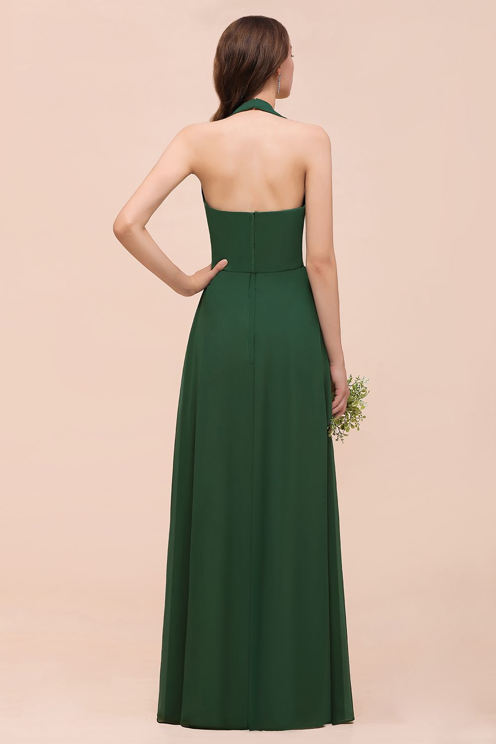 Affordable Halter Beading Ruffle Dark Green Bridesmaid Dress With Shawl-Babyonlines