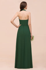 Affordable Halter Beading Ruffle Dark Green Bridesmaid Dress With Shawl-Babyonlines
