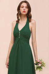 Affordable Halter Beading Ruffle Dark Green Bridesmaid Dress With Shawl-Babyonlines