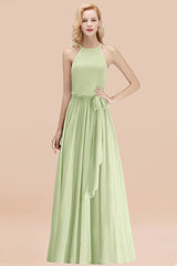 Affordable Halter Bow Long Bridesmaid Dress Modest Burgundy Chiffon Wedding Party Dress-Babyonlines